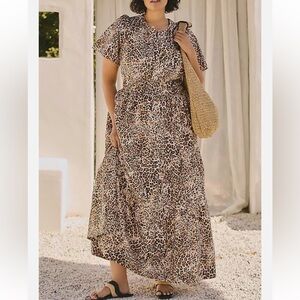 Anthropologie The Somerset Maxi Dress Chocolate Animal Leopard Print